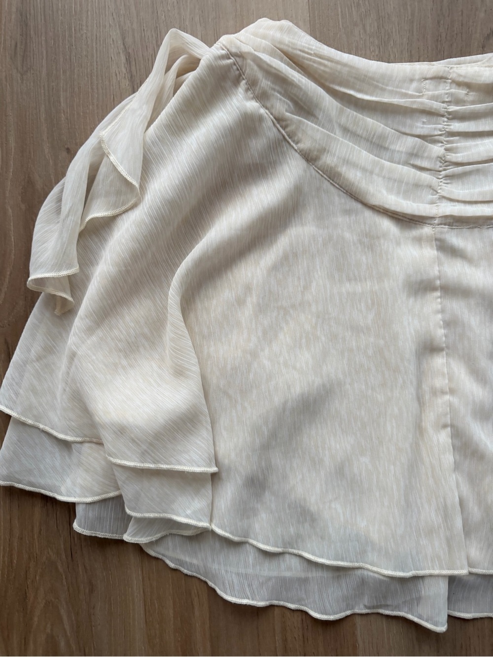 Aerie Ivory Layered Ruffle Wrap Skirt XS Tie Waist - Picture 5 of 7